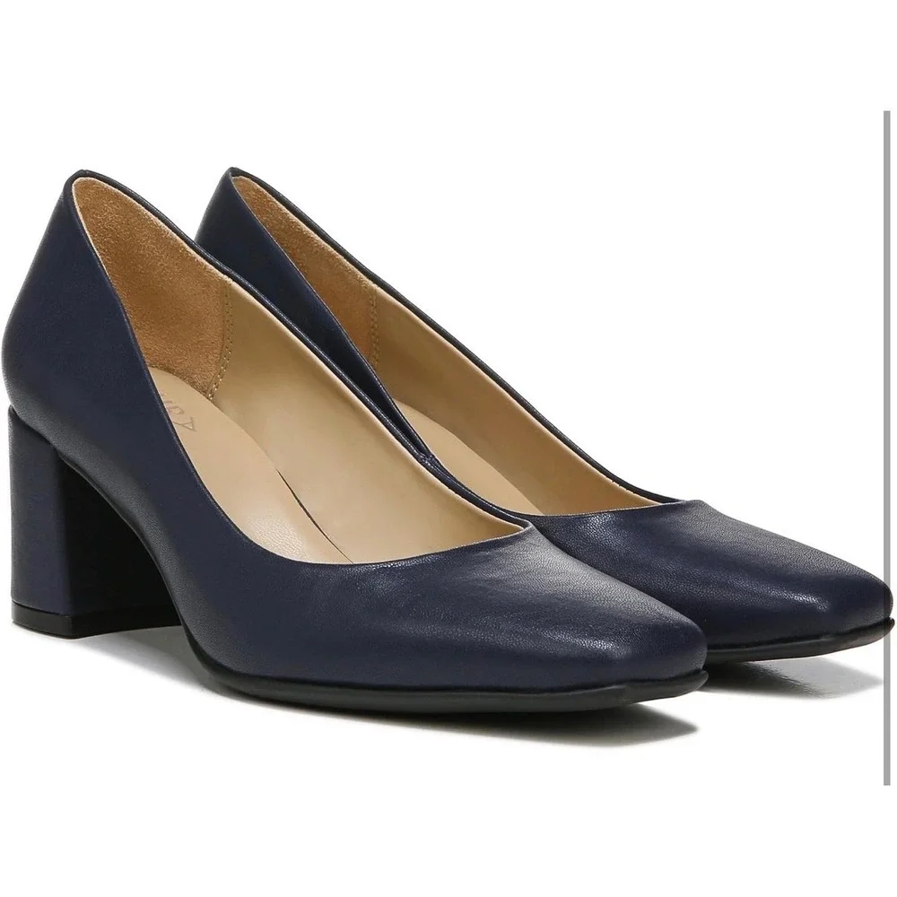Naturalizer Warner Navy Blue Square Toe Block Heel Pumps Womens Size 10M Comfort